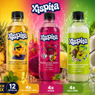 Pack 4 Jugo Piña, Jengibre y menta + 4 Pitaya + 4 Coco y Limón Xispita 500 ml